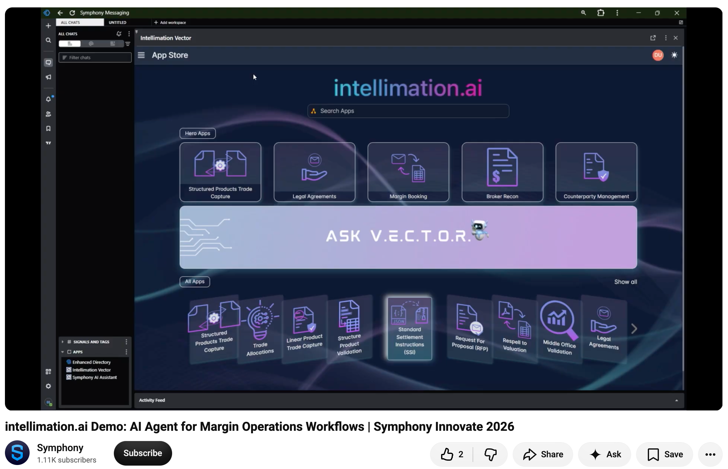 The Vertical AI agent product running inside Symphony Messaging, from the demo published on Symphony's YouTube channel